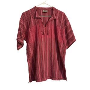 Zapoteco Mexican Blouse Top Women’s Size S Woven Pink Striped Spanish